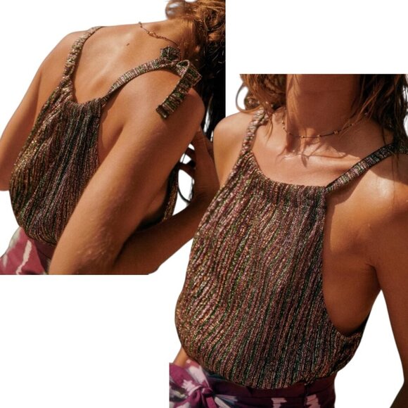 Sezane Tops - Sezane - Women’s ‘JILL’ TOP in Multicoloured Metallic Striped - Size X-Large